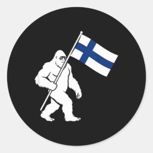 Pegatina Redonda Bigfoot Sasquatch finlandés divertido que lleva Fi