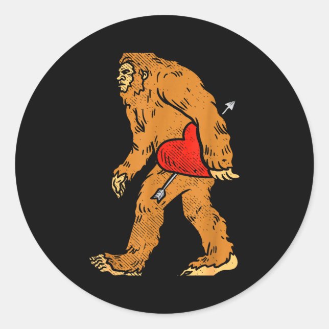 Pegatina Redonda Bigfoot Sasquatch Heart With Arrow Funny Valentine (Anverso)