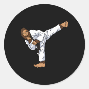 Pegatina Redonda Bigfoot Sasquatch Karate Taekwondo Kickboxing Kara