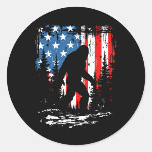 Pegatina Redonda Bigfoot Sasquatch Patriótico 4 De Julio De EEUU Am