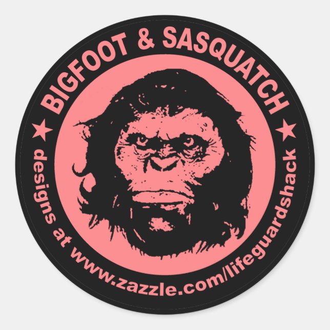Pegatina Redonda BIGFOOT & SASQUATCH www.Zazzle.com/LifeguardShack (Anverso)