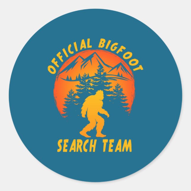 Pegatina Redonda Bigfoot Search Team Sasquatch Yeti Funny  (Anverso)
