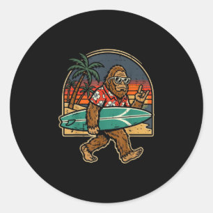 Pegatina Redonda Bigfoot surfista rock mano sasquatch rockero hombr