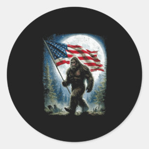 Pegatina Redonda Bigfoot usa bandera americana 4 de julio sasquatch