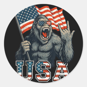 Pegatina Redonda Bigfoot Usa Sasquatch 4 De Julio Bandera Estadouni
