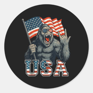 Pegatina Redonda Bigfoot Usa Sasquatch 4 De Julio Bandera Estadouni
