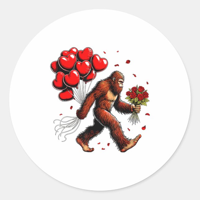 Pegatina Redonda Bigfoot Valentines Day Funny Sasquatch Hearts Love (Anverso)