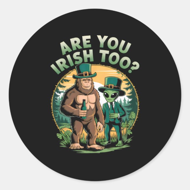 Pegatina Redonda Bigfoot Y Alien Beer Funny St Patricks (Anverso)