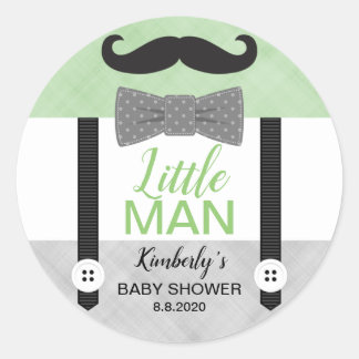 Pegatina Redonda bigote bigote niño gris verde bebé ducha