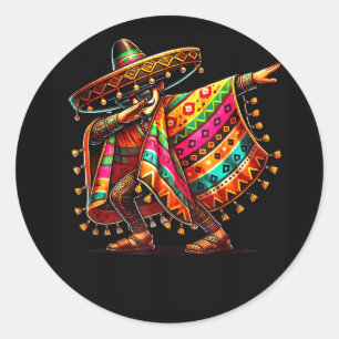 Pegatina Redonda Bigote de sombrero de dabbing mexicano cinco de ma