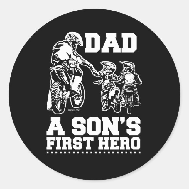 Pegatina Redonda Biker Dad Father Two Sons Children Motocross Gift (Anverso)