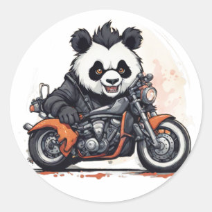 Pegatina Redonda Biker Panda