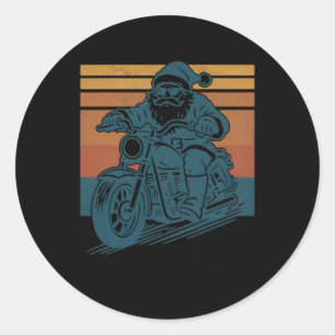 Pegatina Redonda Biker Santa Claus Riding Motorcycle Vintage Christ