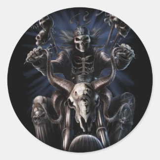 Pegatina Redonda Biker Skeleton