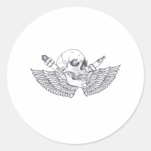 Pegatina Redonda Biker Skull Head Beard Helmet Tattoo Guay Biciclet