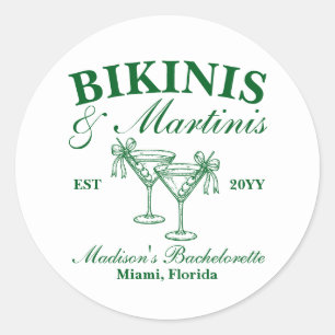 Pegatina Redonda Bikinis Personalizados y Martinis para Despedida d