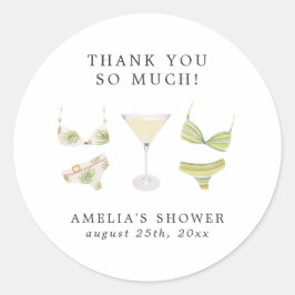 Pegatina Redonda Bikinis y Martinis Ducha Bridal Bachelorette