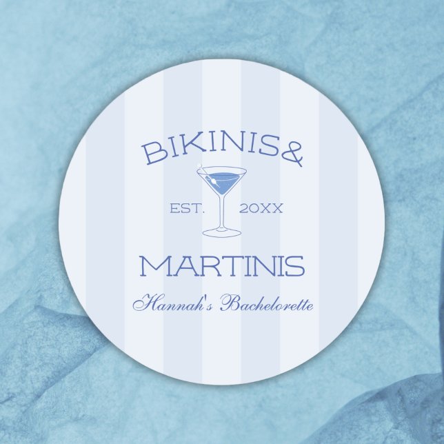 Pegatina Redonda Bikinis y Martinis Fiesta de Soltera en la Playa (Bikinis And Martinis Beach Bachelorette Party Classic Round Sticker)