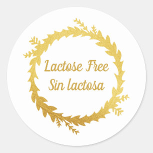 Pegatina Redonda Bilingüe Blanco Dorado Sin Lactosa - Lactose Free