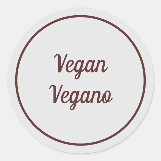 Pegatina Redonda Bilingüe Gris Claro Vegano Simple (Anverso)