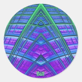Pegatina Redonda ¡BILL ~ Guay! Geométrico verde azul púrpura ~