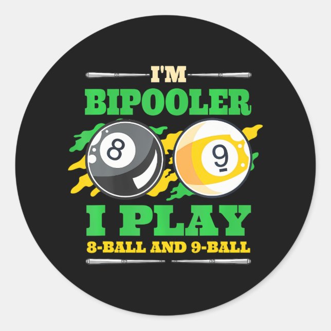 Pegatina Redonda Billar Billar Billar Soy Bipooler 9 Ball (Anverso)