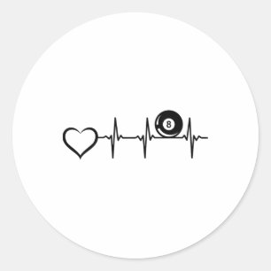 Pegatina Redonda Billar de billar de 8 balones - Corazón latido de