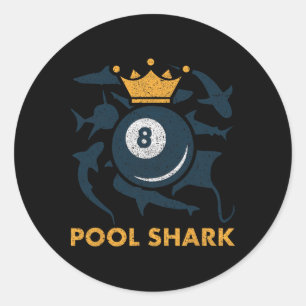 Pegatina Redonda Billar de billar de tiburones Billiards Billiards 