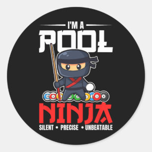Pegatina Redonda Billar Pool Ninja 8 Ball Funny Hombres Niños Bi