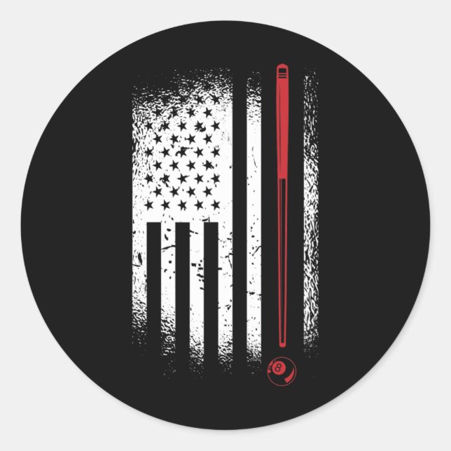 Pegatina Redonda Billar retro gráfico Billard Snooker Billard Cue 8 (Anverso)