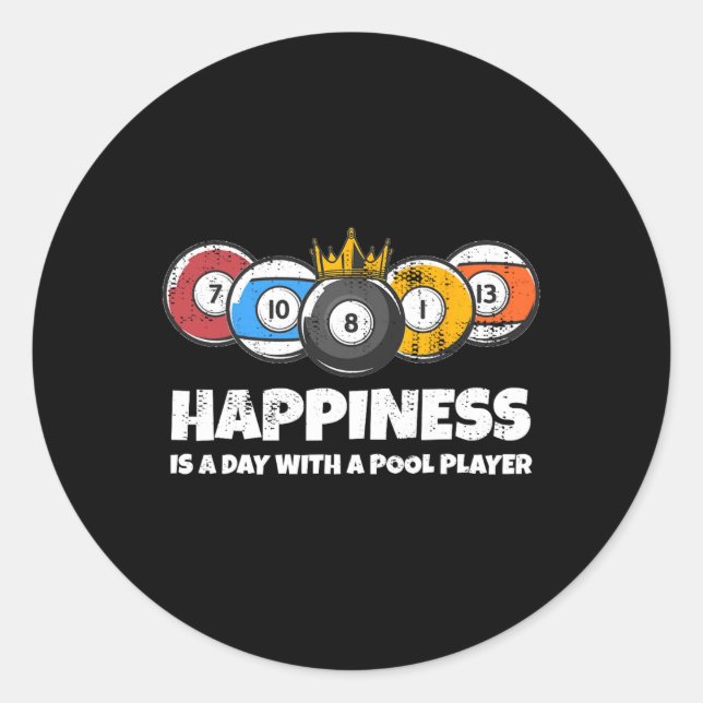 Pegatina Redonda Billard O Billard Pool Player Happiness Funny B (Anverso)
