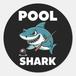 Pegatina Redonda Billetes divertidos del jugador de billar Shark Sn
