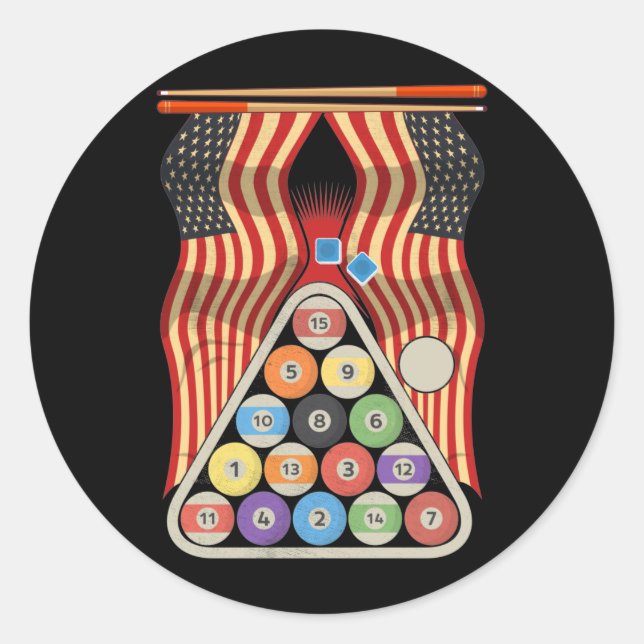 Pegatina Redonda Billiard American Flag Cue Sports Snookpool (Anverso)