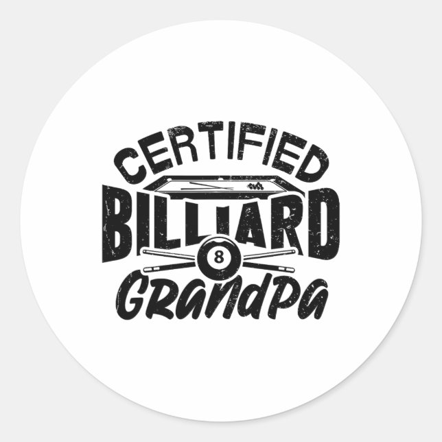 Pegatina Redonda Billiard Grandpa Pool Billiards Player F (Anverso)