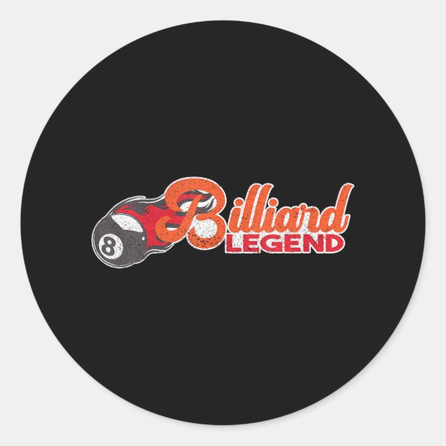 Pegatina Redonda Billiard Legend 8 Ball Snooker Pool Billiards (Anverso)