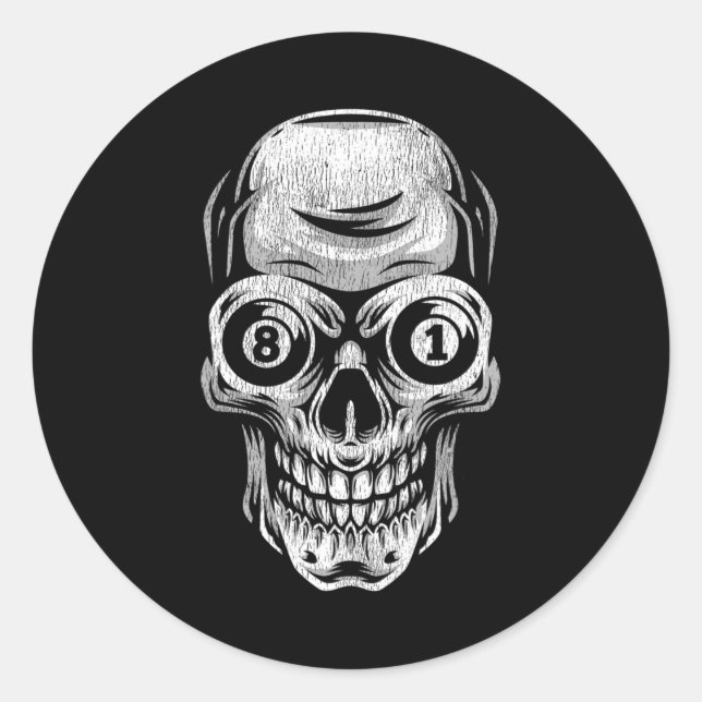 Pegatina Redonda Billiard Snooker Player Skull 8 Y 9 (Anverso)
