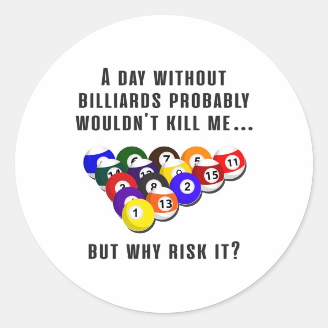 Pegatina Redonda Billiard Snooker Pool Billiards Graciosa Idea de R (Anverso)