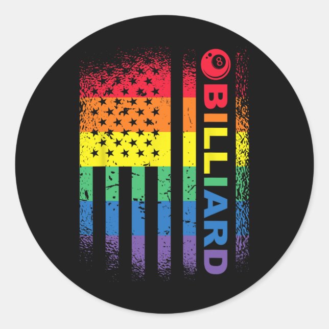 Pegatina Redonda Billiards 8 ball Pool Billiard Bandera Americana - (Anverso)