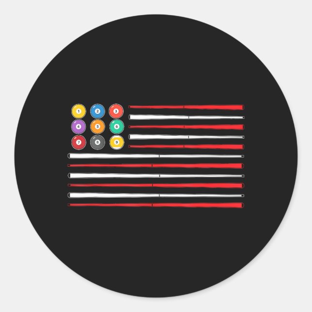 Pegatina Redonda Billiards American Flag Cue Pool Balls Billiard (Anverso)