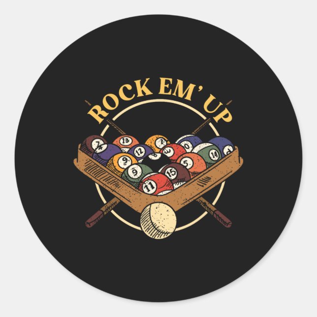 Pegatina Redonda Billiards Ball Rack Stick Cue Billiard Player Snoo (Anverso)