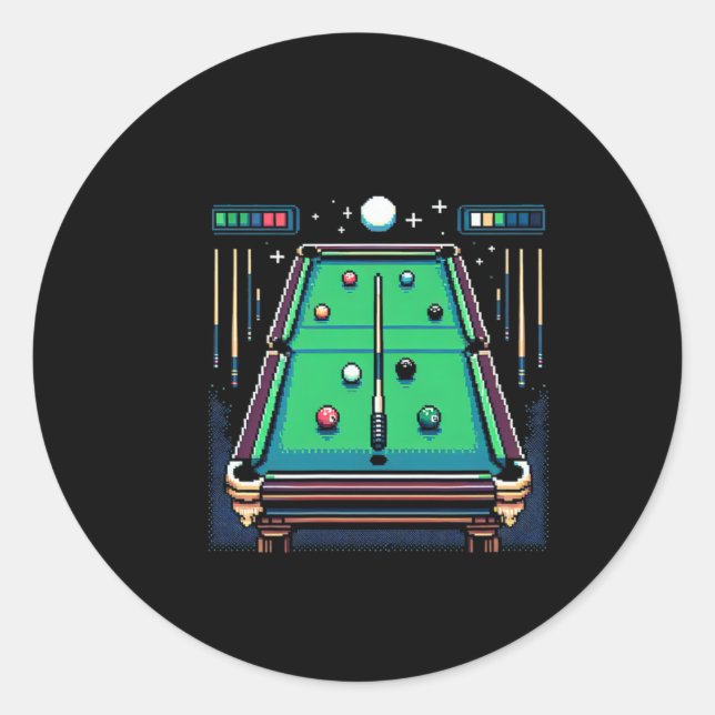 Pegatina Redonda Billiards de 8 bits de pot pixelado (Anverso)