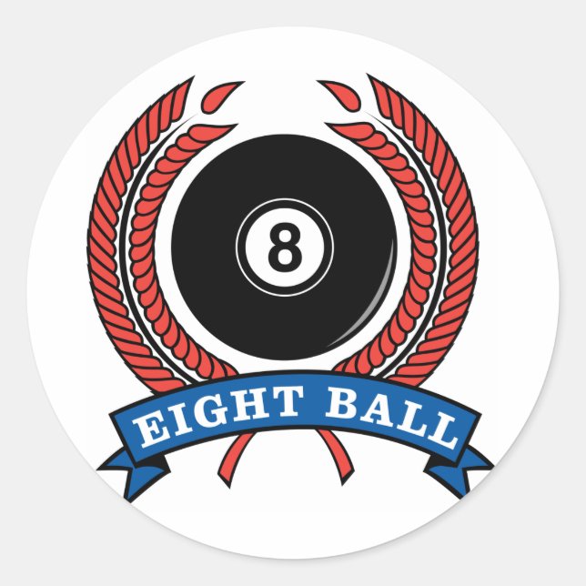 Pegatina Redonda Billiards Eight Ball (Anverso)