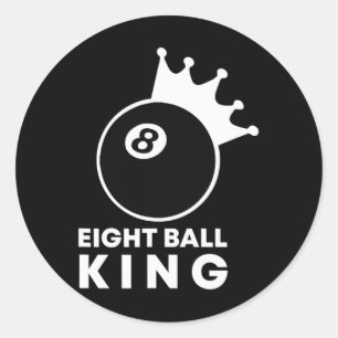 Pegatina Redonda Billiards Eight Ball King 8 Ball Pool Player Lucky
