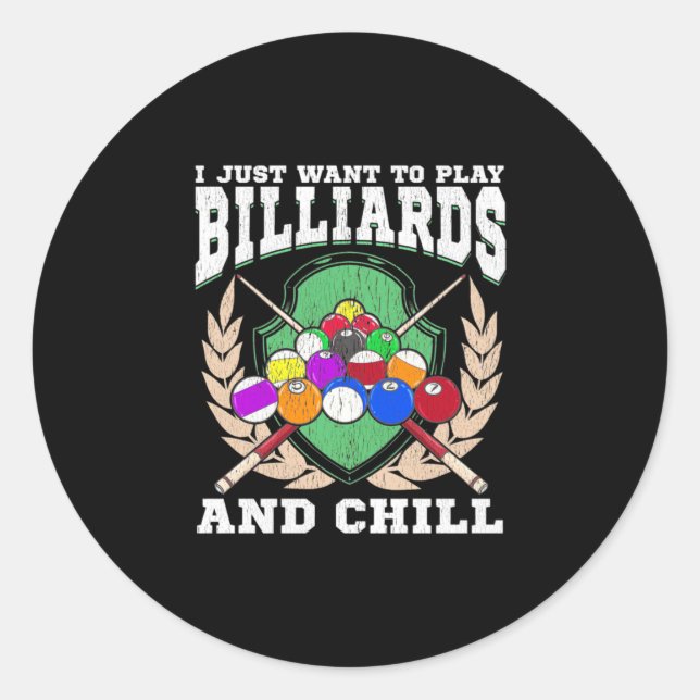 Pegatina Redonda Billiards Player | Play Billiards And Chill (Anverso)