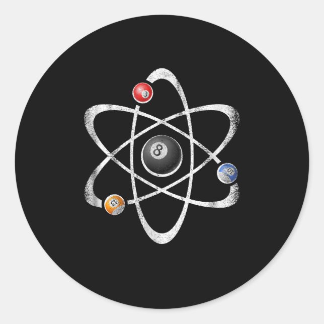 Pegatina Redonda Billiards Pool Hall Sport Átomo Science (Anverso)