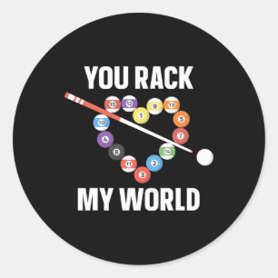 Pegatina Redonda Billiards Pool Player Ball Pun Heart Valentines Da