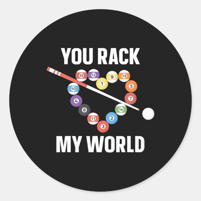 Pegatina Redonda Billiards Pool Player Ball Pun Heart Valentines Da (Anverso)