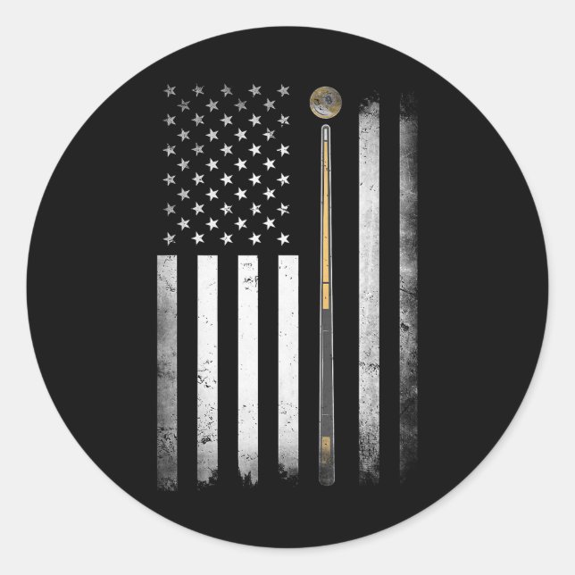 Pegatina Redonda Billiards Pool Player Table USA Bandera estadounid (Anverso)