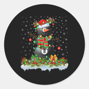 Pegatina Redonda Billiards Xmas Lighting Funny Snowman Billiards Ch