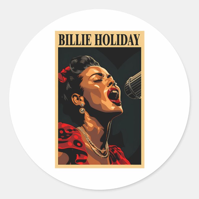 Pegatina Redonda Billie Holiday (Anverso)